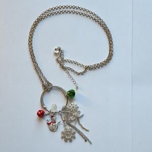 Festive Silver Charm Necklace with Red and Green Accents
